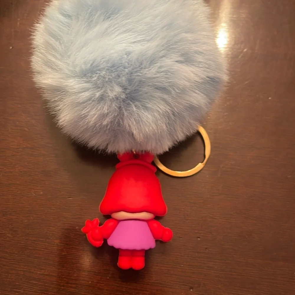 Blue Fluffy Keychain with CryBaby Doll Charm new